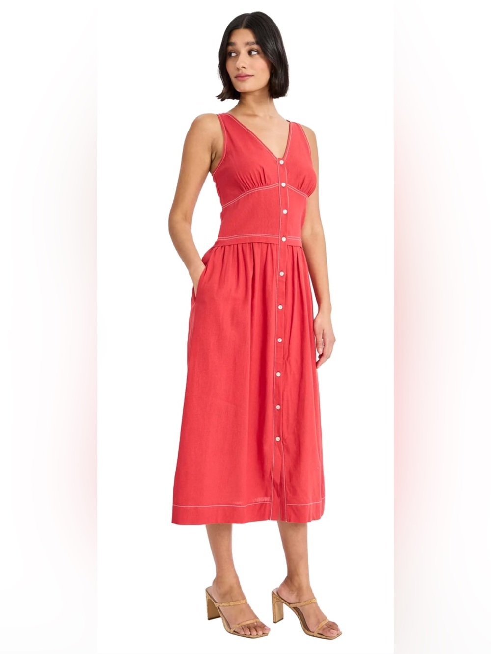 Donna Morgan Red Button-Front Midi Dress